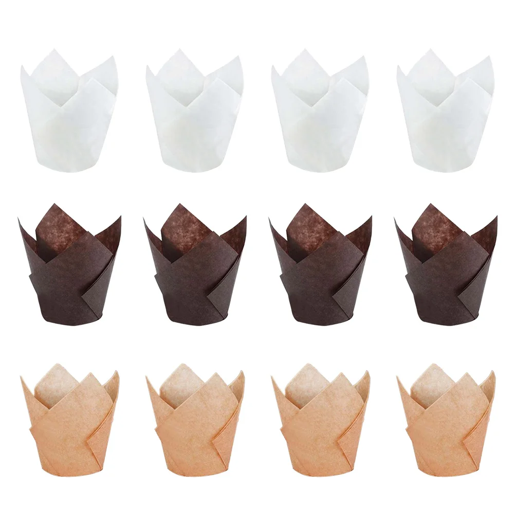 

Cupcake Paper Muffin Baking Liners Cup Tulip Cups Cake Wrappers Liner Holders Cases Wrapper Disposable Mini Dessert Packing Four