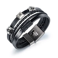 vintage fashion mens personalized hand woven multi layer leather bracelet