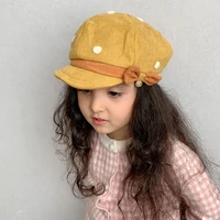 spring autumn casual beret for kids girl classic retro style baby cap fashion dot print painter hat toddler cute bowknot berets