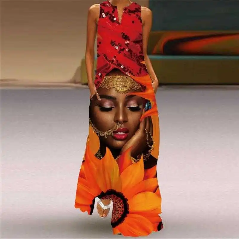 

Dress Womens Fashionable Bohemian Beach V Neck Sleeveless Maxi Summer