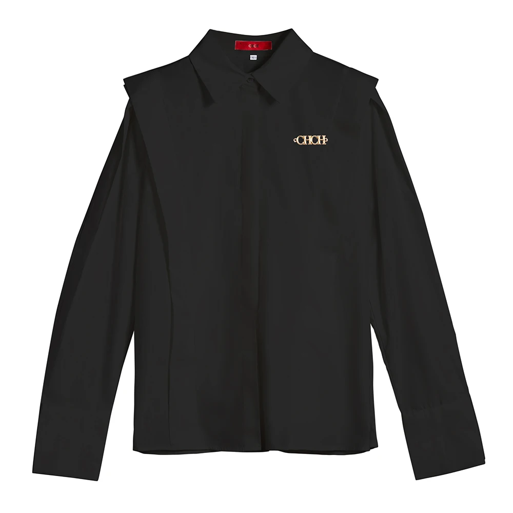 

Women's Blouses Casual Turn-down Collar Ruffles Solid New 2023 Summer Lady Sweet Long Sleeve Single Breasted Black Shirts Top