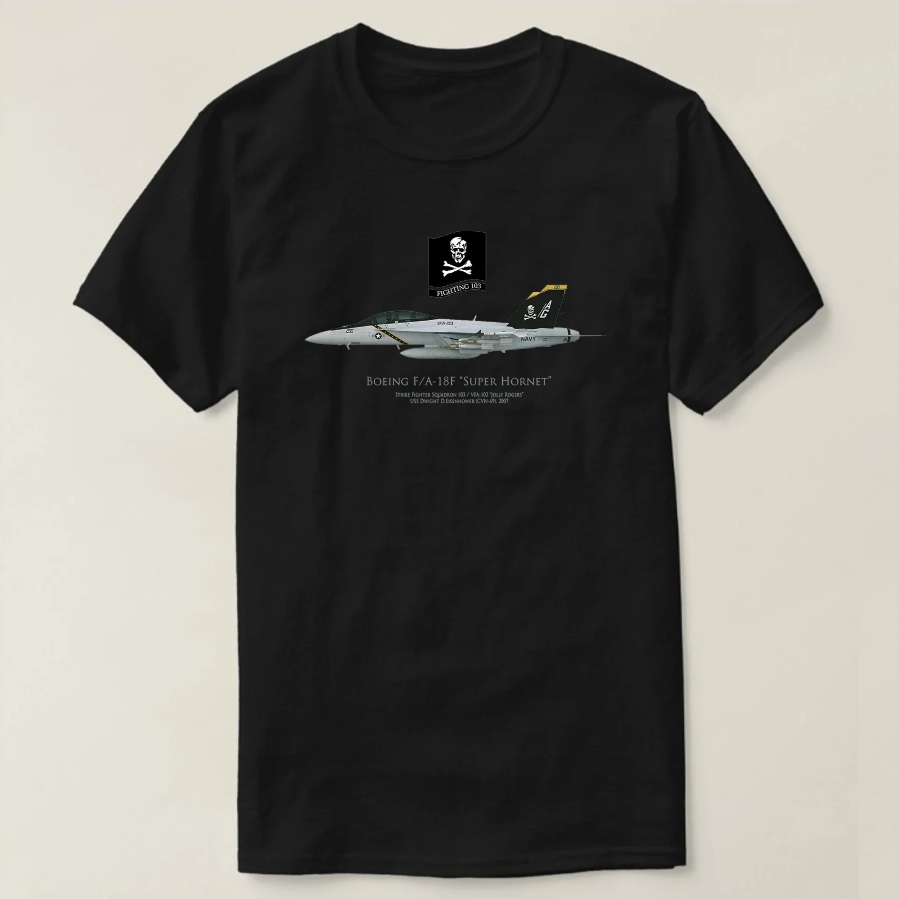 Футболка Jolly Rogers Fighting 103 F/A-18F Super Hornet Fighter Aircraft с коротким рукавом повседневная