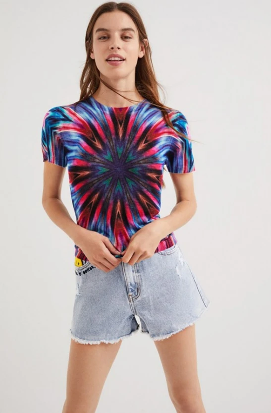 

Foreign trade Spain Desigual single round neck knitted printing closed short-sleeved T-shirt