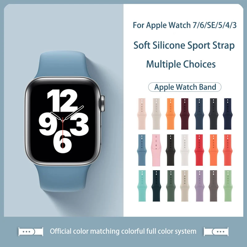 

Ремешок силиконовый для Apple Watch Band 45 мм 41 мм 40 мм 38 мм, спортивный мягкий водонепроницаемый браслет для iWatch Series 7 SE 6 5 4 3 2 1 Резиновый ремешок для...
