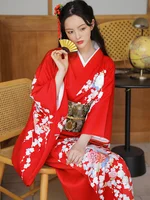 2022 New Women's Japanese Traditional Kimono Red Color Long Sleeve Formal Yukata Photography/Performing Dress Cosplay Costume