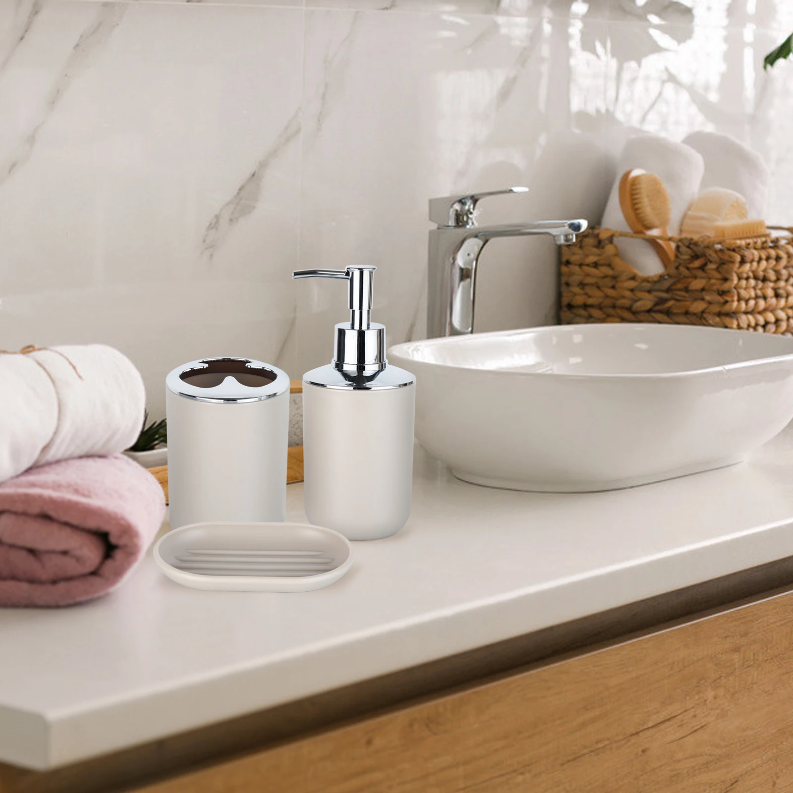 luxury bathroom accessories set 6 pcs plastic gift set toothbrush holder cup soap dispenser soap dish toilet brush trash can set free global shipping