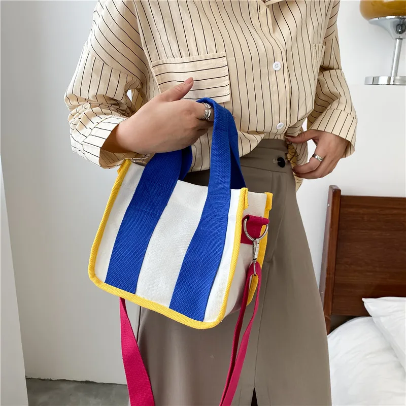 

Small Canvas Color Contrast Brand Designer Crossbody Bags with Short Handle for Women 2022 Simple Shoulder Handbags and Purses
