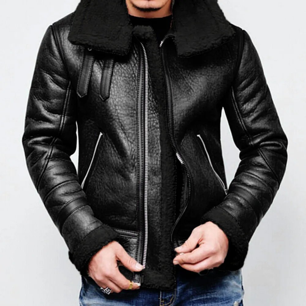 

Men Top Lapel Winter Liner Leather Outwear Warm Autumn Zipper Highneck Coat Men's Coats & Jackets