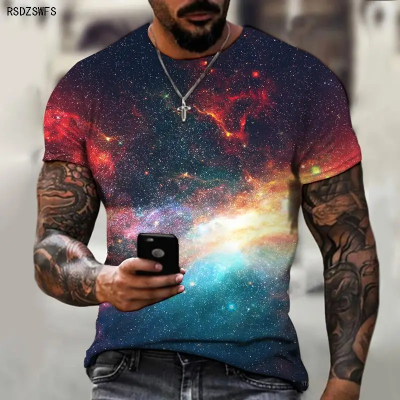 Мужская рубашка с 3D-принтом звездного неба научно-фантастическая короткими