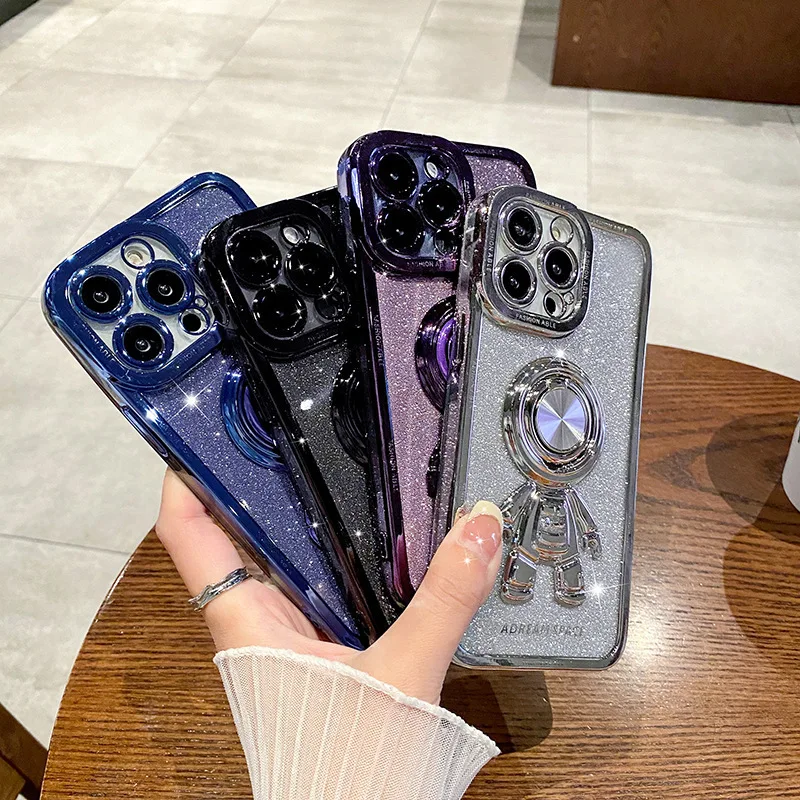 

Luxury Astronaut Electroplated Case For iPhone 11 12 13 14 Pro Max New Glitter Kickstand Case Cover