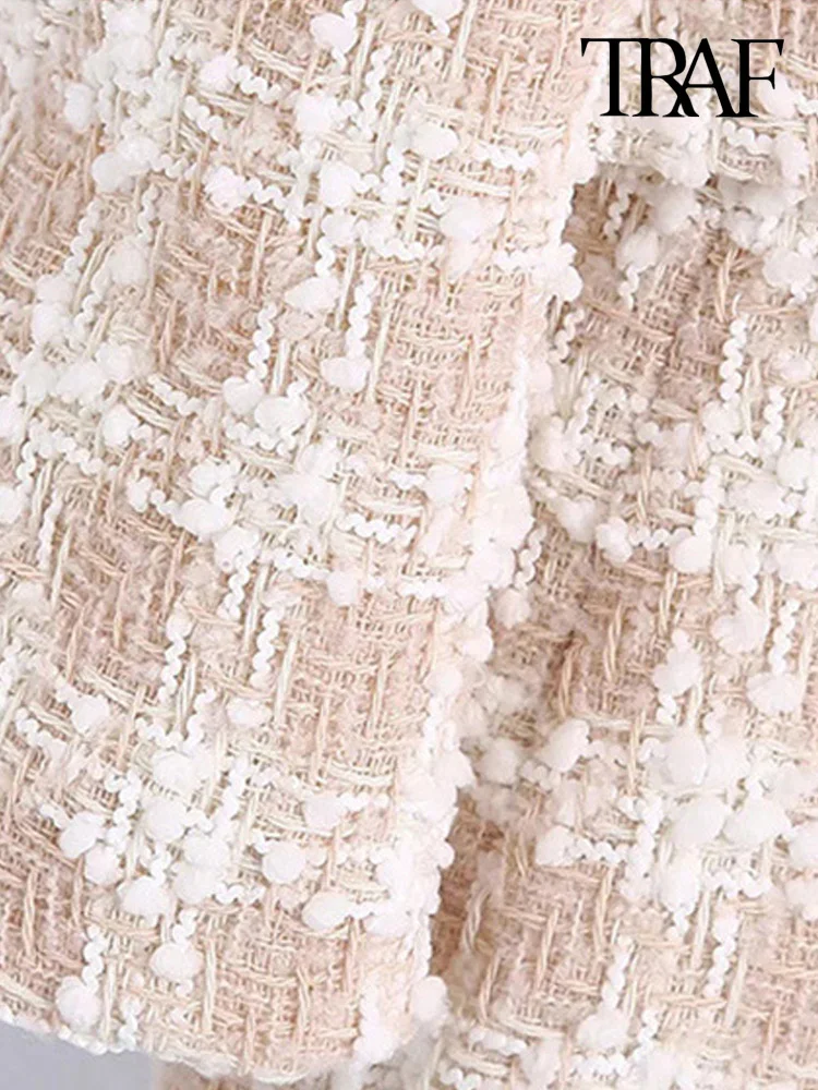 Пиджак женский твидовый двубортный с длинным рукавом и карманами | Женская