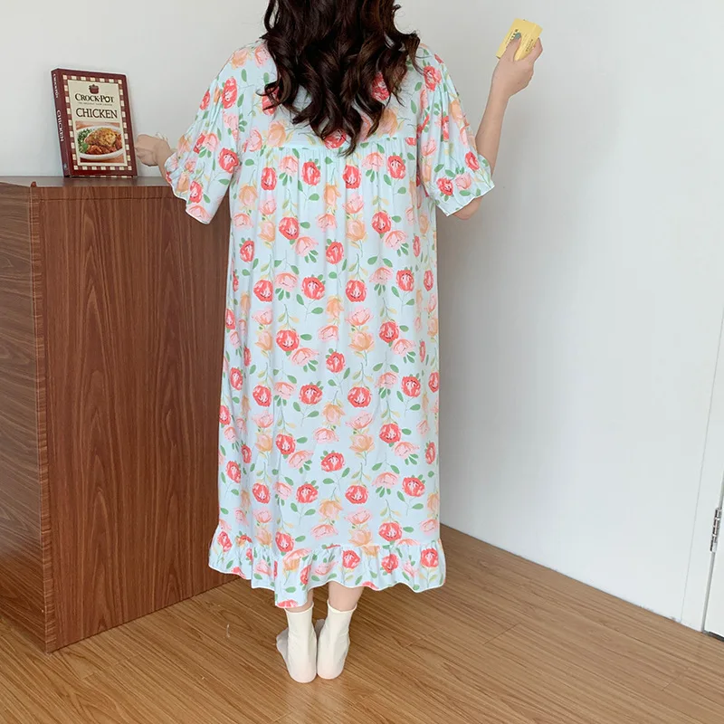 Short Sleeve Women Nightgown Sleepdress Printing Home Clothes Cotton Lounge Pijamas Homewear Vestidos De Noche пижама
