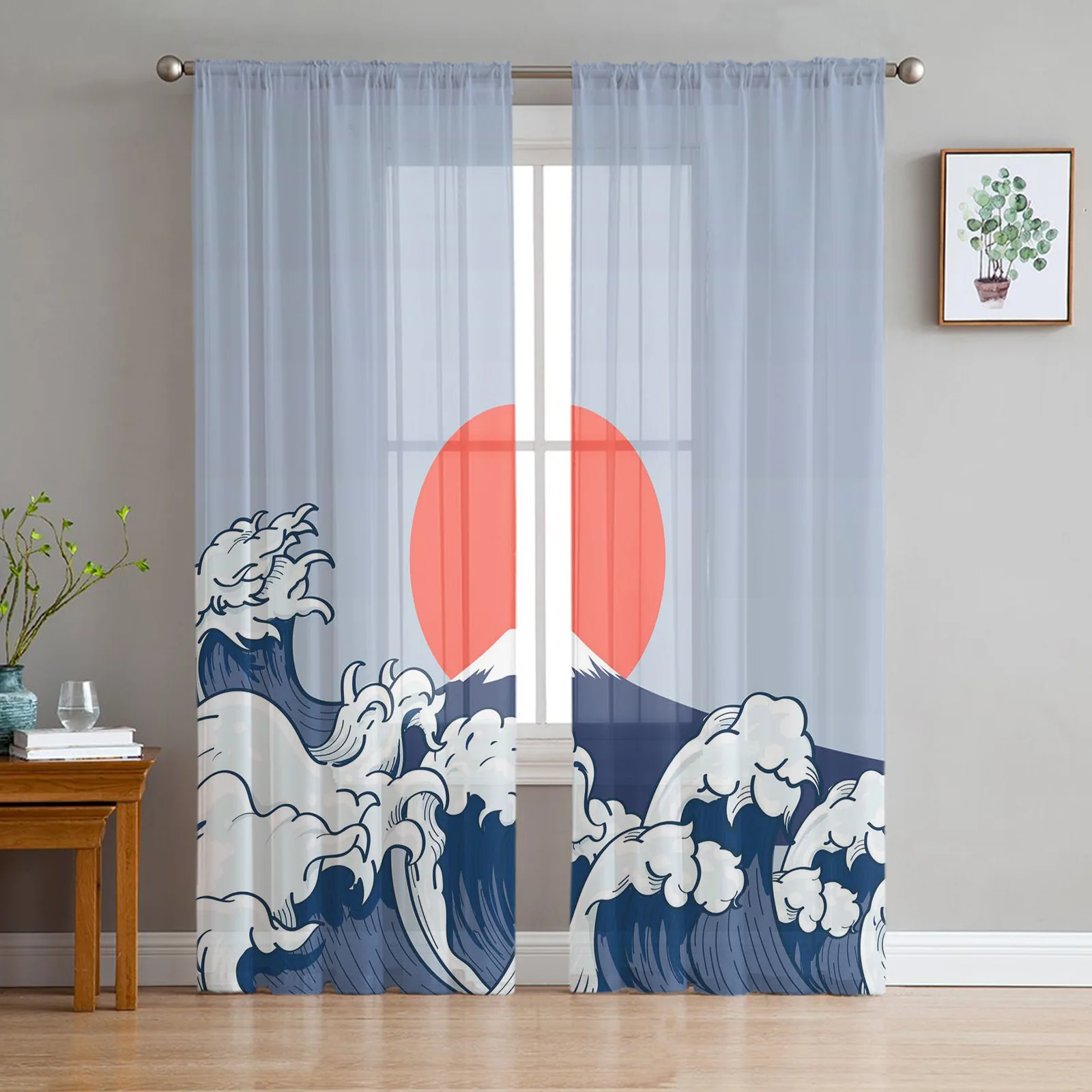 Тюль в ретро стиле с изображением красных солнечных волн шторы из тонкой ткани