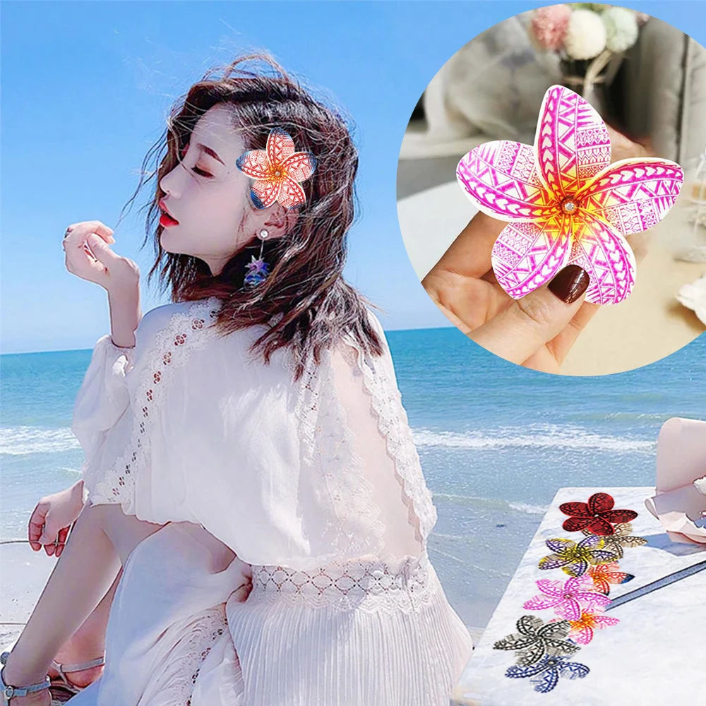 

10pcs/lot 8 Colors EVA Frangipani Plumeria Girl Tropical Island Ear Flowers With Stem Hawaii Party Decorationear Flower