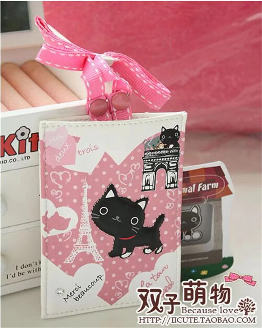 Симпатичный 3D кутусита нианко черный кошка Розовый Держатель для удостоверения