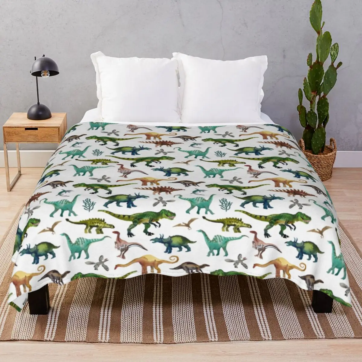 Dinosaur Pattern Blankets Velvet Print Lightweight Thin Throw Blanket for Bedding Sofa Travel Cinema