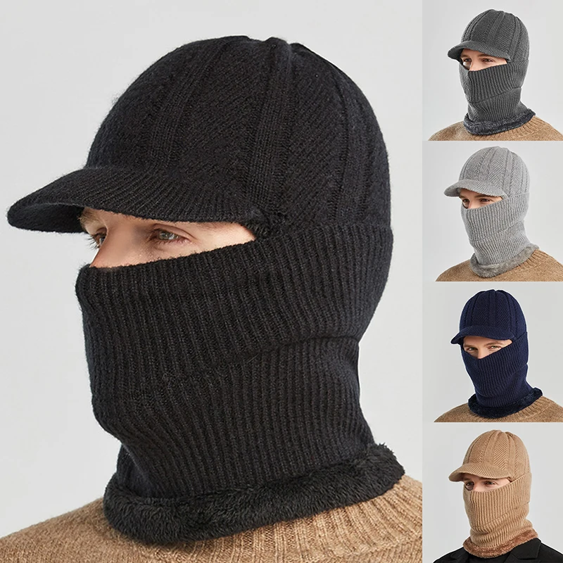 

New Winter Men's Hat Warm Ear Protection Windproof Male Scarf Face Mask Integrated Knitted Hat Sun Visors Caps