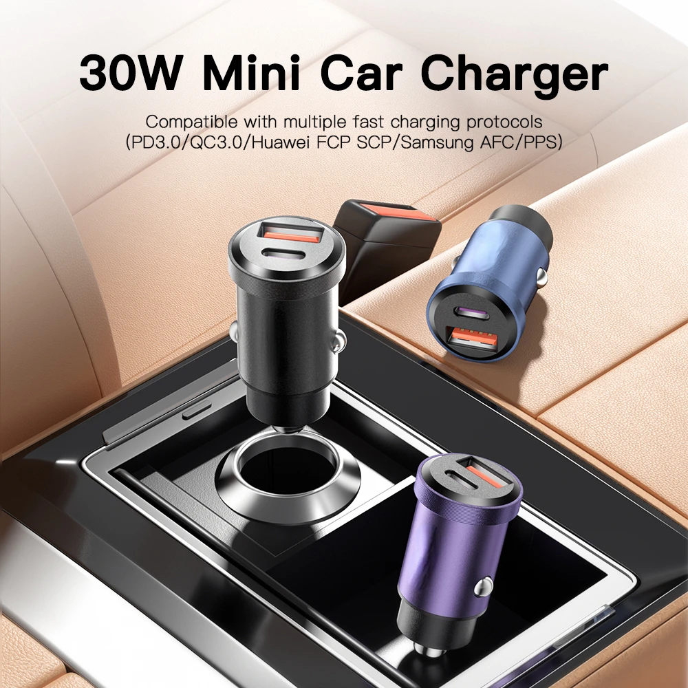 

Original For iPhone 12 13 30W USB Car Charger Quick Charge4.0 QC PD 3.0 SCP 5A USB Type C Car Fast Charging