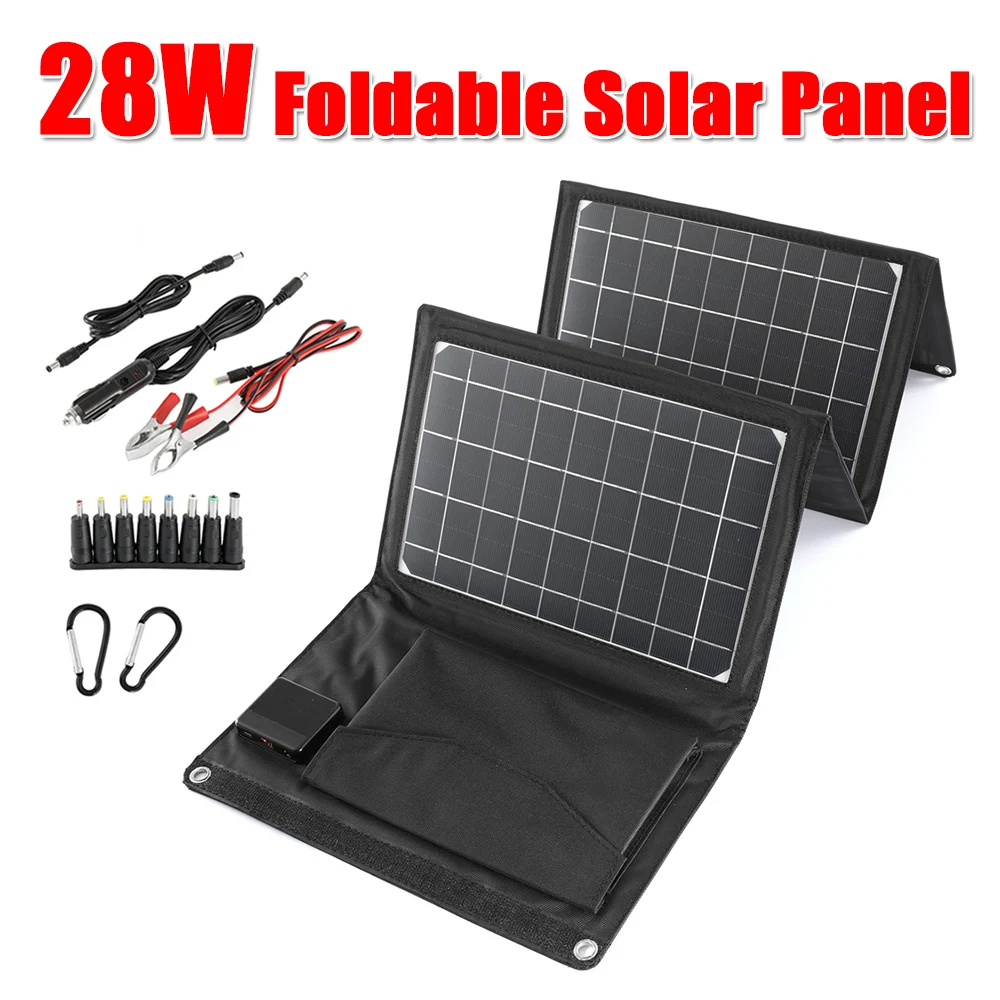 

28W Foldable Portable Solar Board Double USB 5V 18V DC Solar Panel Kit Complete Fast Charger For Phone Charge Power Bank