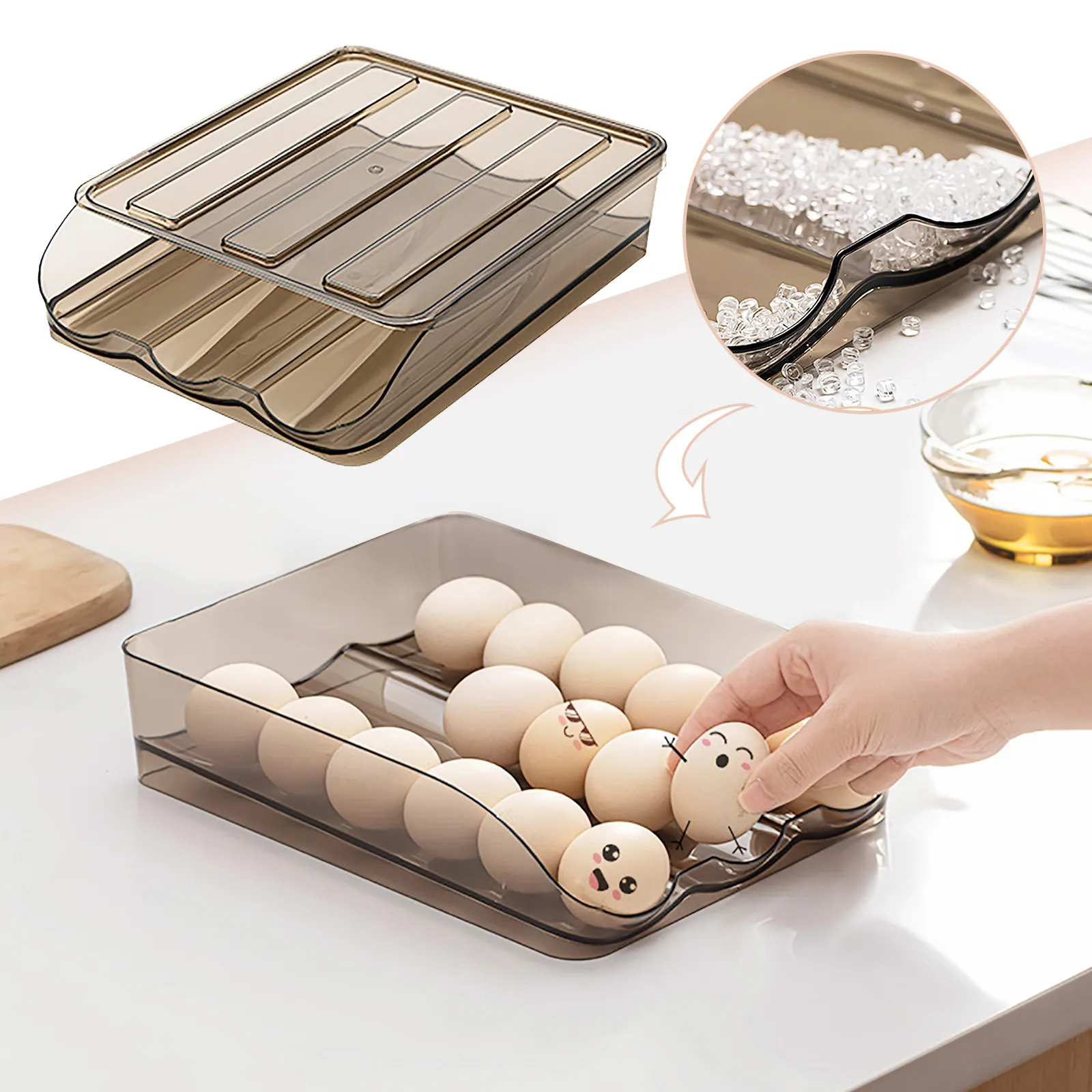 

Multi-layer Egg- Storage Box Kitchen Put Egg- Box With Egg- Rack Tray Plastic Rolling Egg- Refrigerator Storage Box