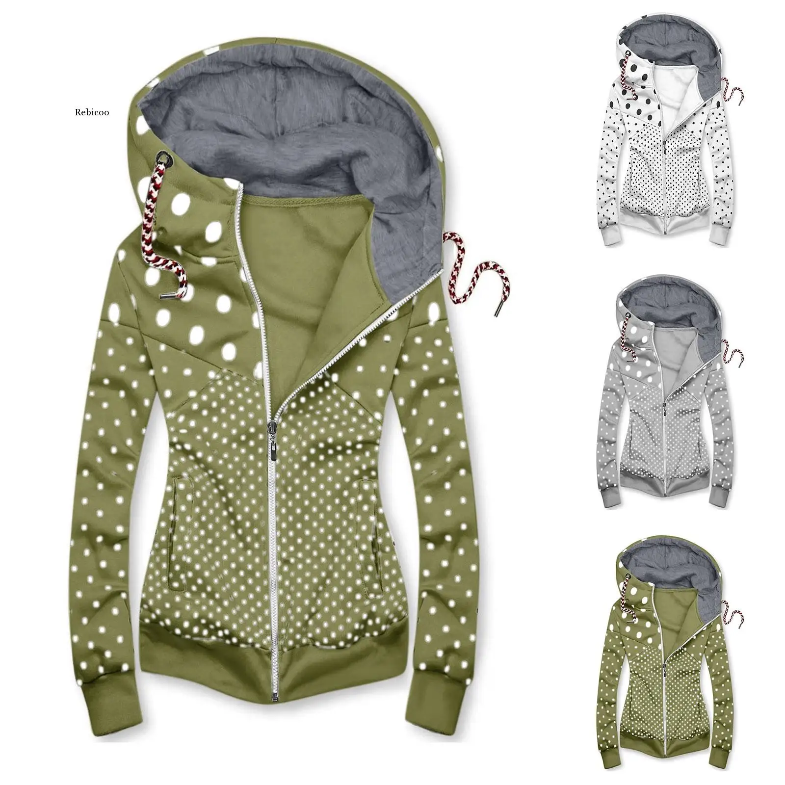 

2021 Autumn And Winter Design Styele Dot Print Casual Clothing Sweatwear Sweet Sexy Fashion Soft Good Fabric Women Jackets