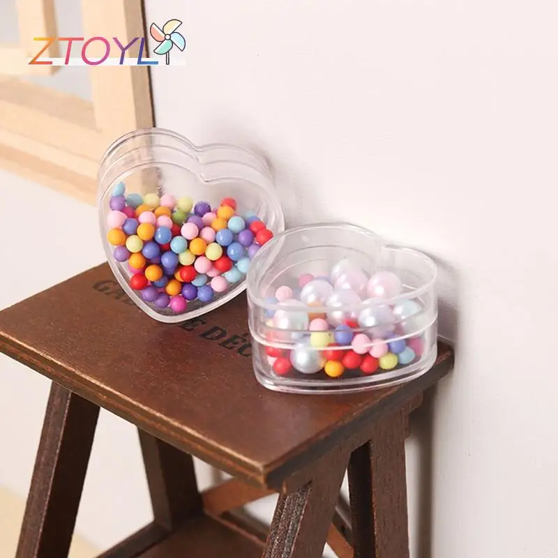 

5Pcs 1:12 Dollhouse Miniature Heart Storage Box Transparent Snack Tank Jewelry Box Model Home Living Scene Decor Toy