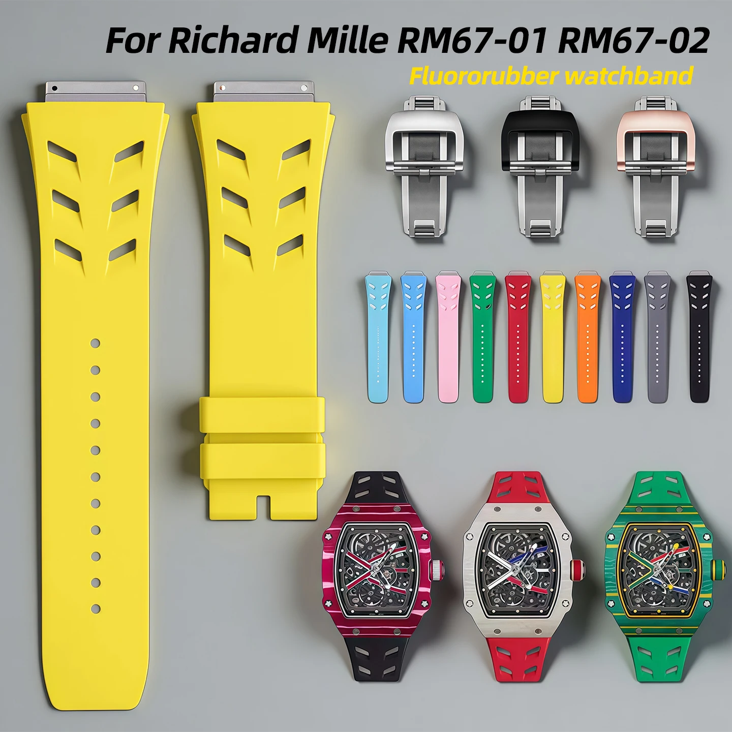 Фото Ремешок из фторкаучука для женских часов серии Richard Mille RM67-01 RM67-02 с удобной дышащей складной застежкой Shark. №1