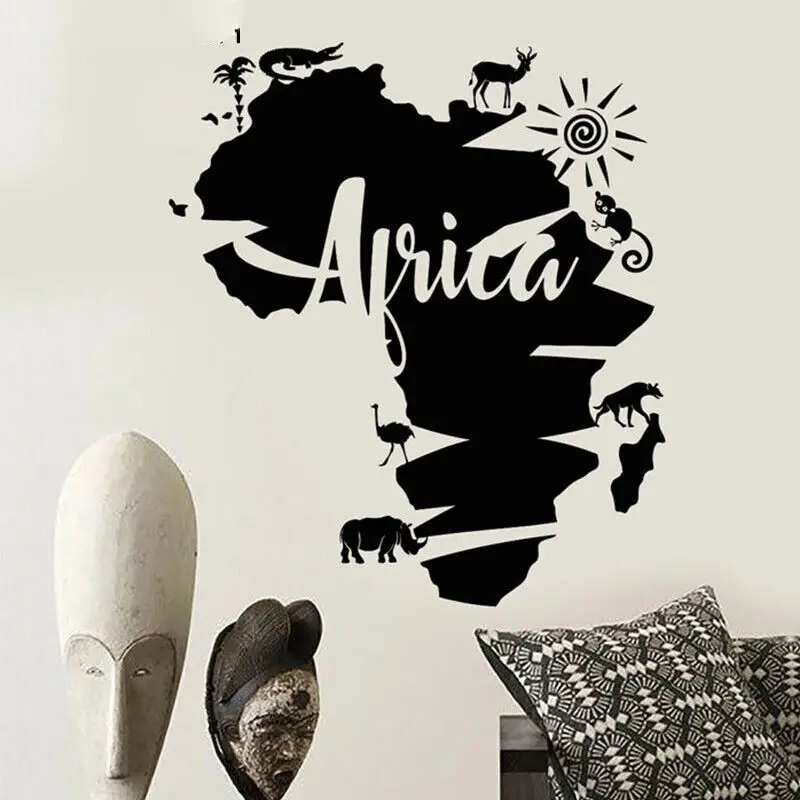 

Abstract Africa Continent Map African Animals Wall Stickers Vinyl Home Decor for Living Room Bedroom Removable Mural Decal 3143