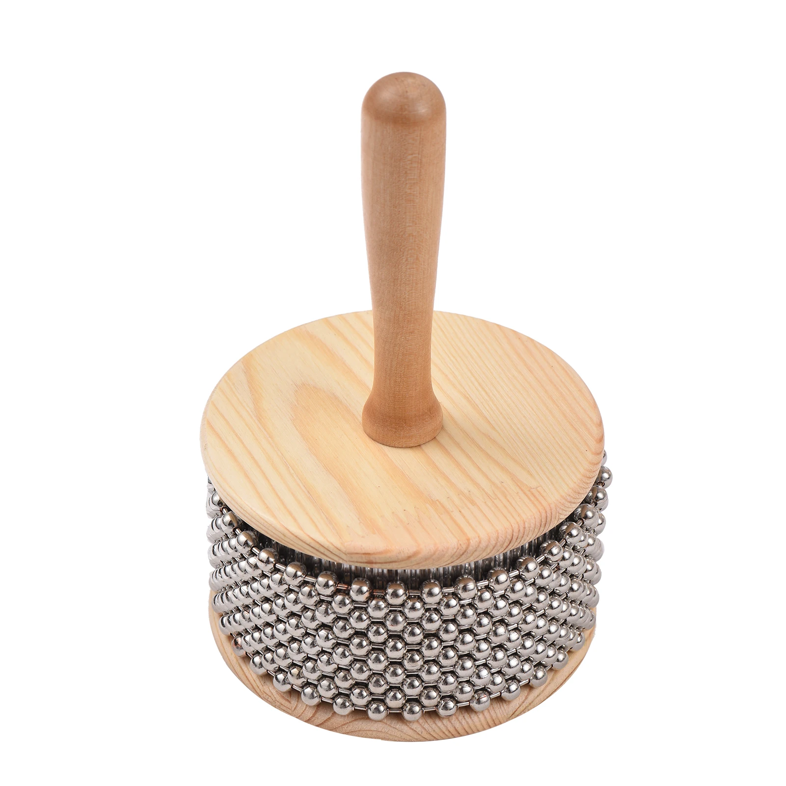 

Wooden Cabasa Percussion Musical Instrument Metal Beaded Chain & Cylinder Pop Hand Shaker Band Medium Size