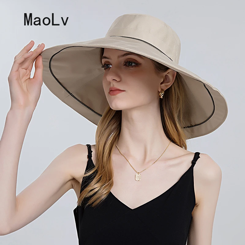 Sun Hat for Women Summer Korean Uv Bucket Hat Elegant Lady Wide Brim Ladies Hats Sun Protection Oversized Beach Visor Cap Hot