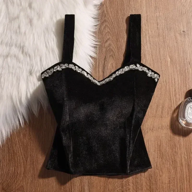 Осень/зима 2023 женский бархатный жилет с водными бриллиантами и сексуальной