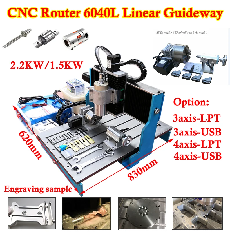 

CNC Router 6040L 3040L Engraving Milling Machine Metal Engraver 4axis 3axis for Wood Stainless Steel Carving Cutting 2.2KW 1.5KW