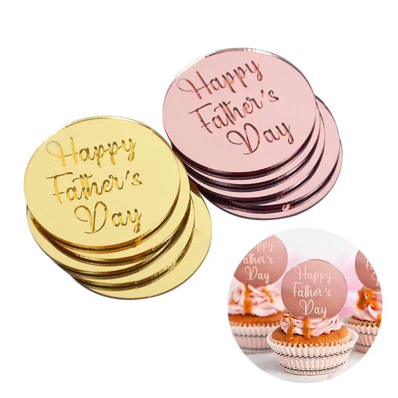 

Fathers Day Cupcake Topper Round Acrylic Dad Birthday Cake Toppers for DIY Baking Dessert Decor Happy Father Day Party Supplies