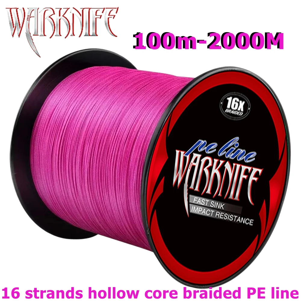 Warknife 16 Strands 100M - 2000M Hollow Core PE Extreme Braided Fishing Line 20LBs-500LBs Japan Multifilament Assist Line Pink