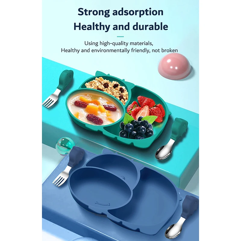 

Baby Bowls Plates Spoons Silicone Suction Feeding Tableware Non-slip Kid Dishes For Kids Eating Training Set