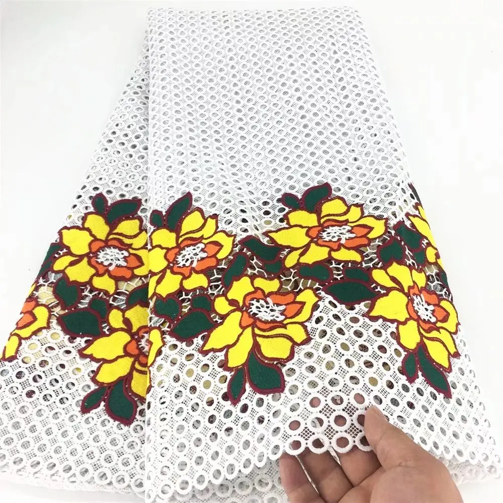 

White Color Lace with Flower New Fashion High Quality Embroidery Fabric 5 Yares For African Women Wedding Party Dress XG02