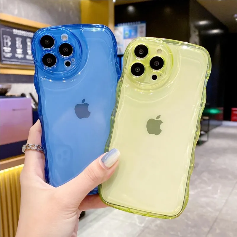 

Transparent wave Camera Protection Phone Case For iPhone 13 Pro Max 11 12 XS XR X 7 8 Plus SE Shockproof Bumper Soft Clear Cover