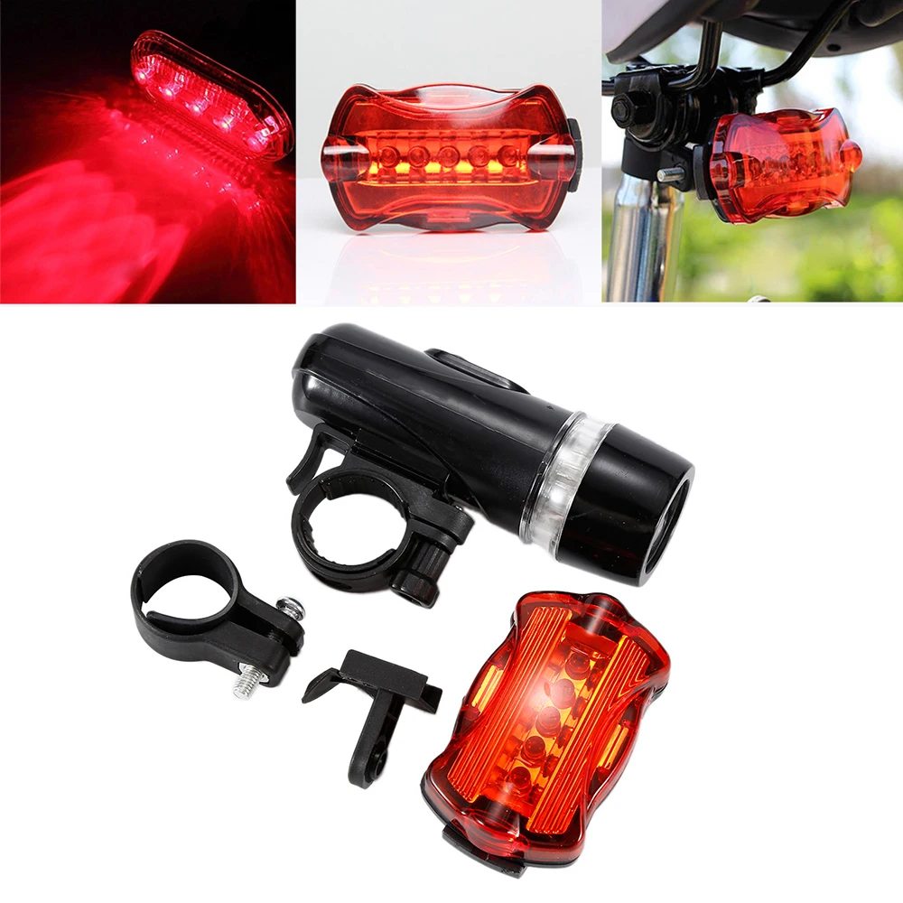 

4 Set Waterproof Flashlight 5 LED Lamp Front Head Light Torch Rear Safety Flashlight 7 Flash Mode For Safely Cycling