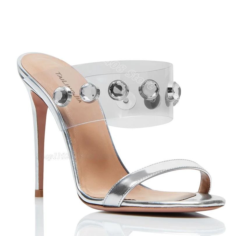 Женские туфли на шпильке прозрачные Шлепанцы из ПВХ с открытым носком и черными