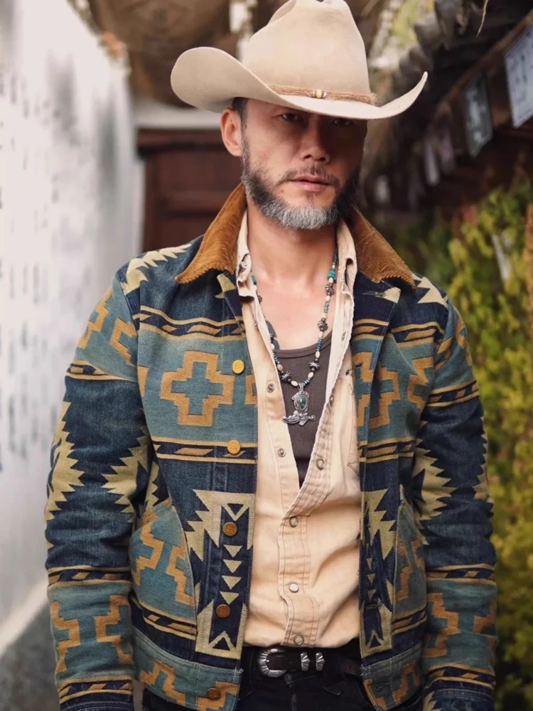 RRL 30-летие в западном стиле жаккардовая джинсовая куртка американском ретро