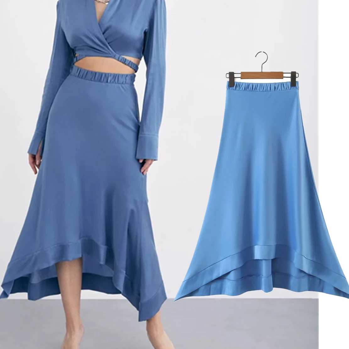 

Jenny&Dave England Style Office Lady Fashion Satin High Waist A-line Elegant Long Skirts Women