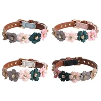 3d flowers dog collar small dogs cat princess necklace pet products cute shiny diamonds pu collar for chihuahua small dogs
