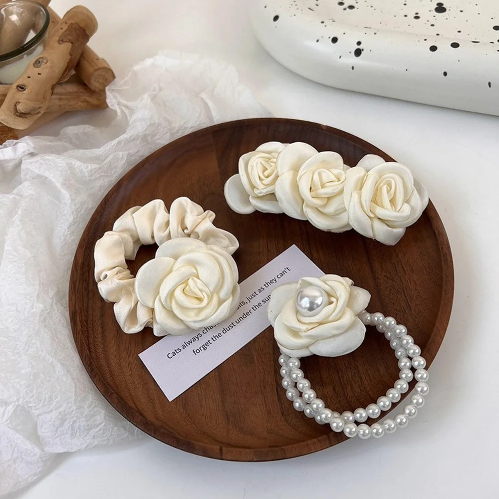 

Women Elastic Hair Bands Elegant Big Pearl Hair Ties Scrunchies Flower Barrettes Ponytail Holder Rubber Bands Hair Accessories