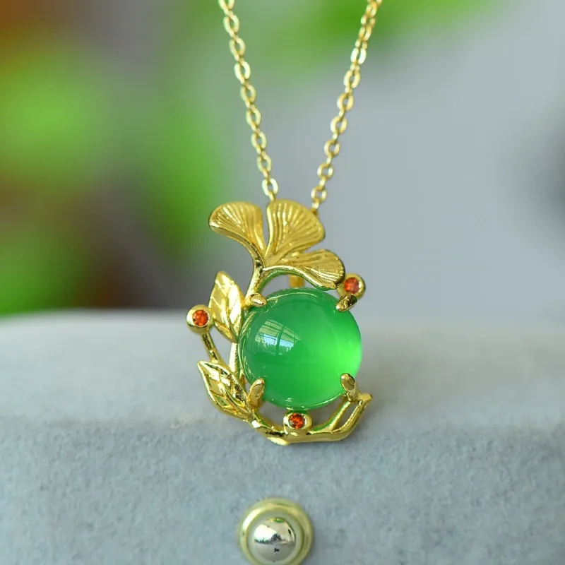 Медный инкрустированный халцедоном абрикосовым листом и цветком модный кулон в