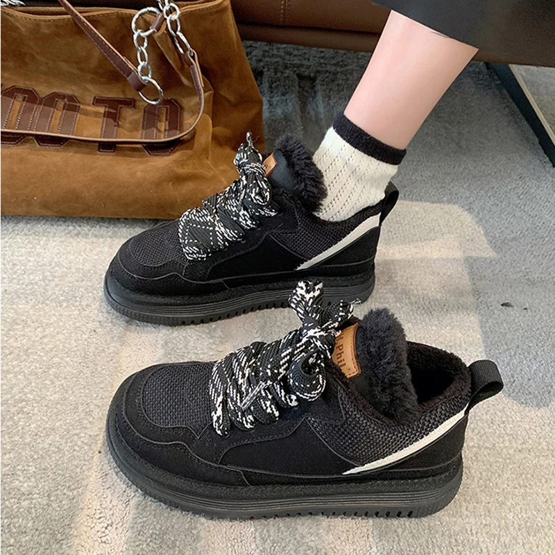 

Женские сетчатые спортивные ботинки на плоской подошве, осенне-зимние теплые ботинки на платформе со шнуровкой, удобная повседневная прогулочная обувь для путешествий, 2024