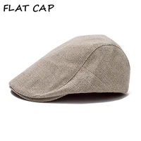 flat cap summer mens beret linen peaked cap adjustable newsboy cap breathable vintage solid black ivy duckbill hat