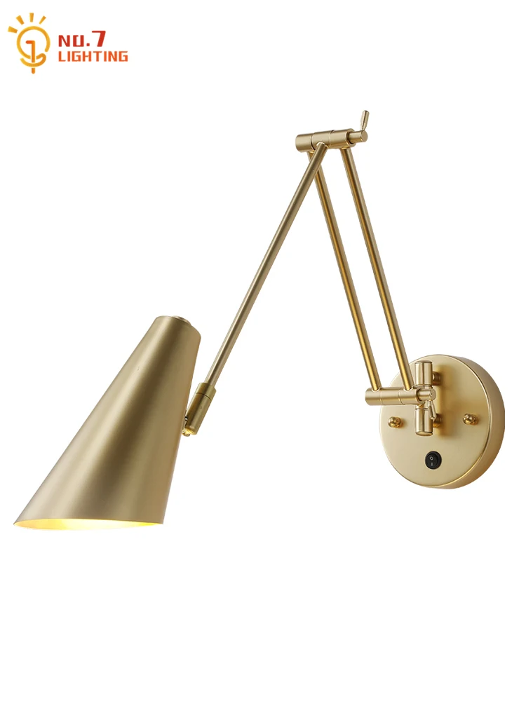 

Промышленная вращающаяся телескопическая складная настенная лампа с выключателем, золотистая/черная Бриллиантовая лампа E27, домашний декор, прикроватная лампа для спальни, чтения, кабинета