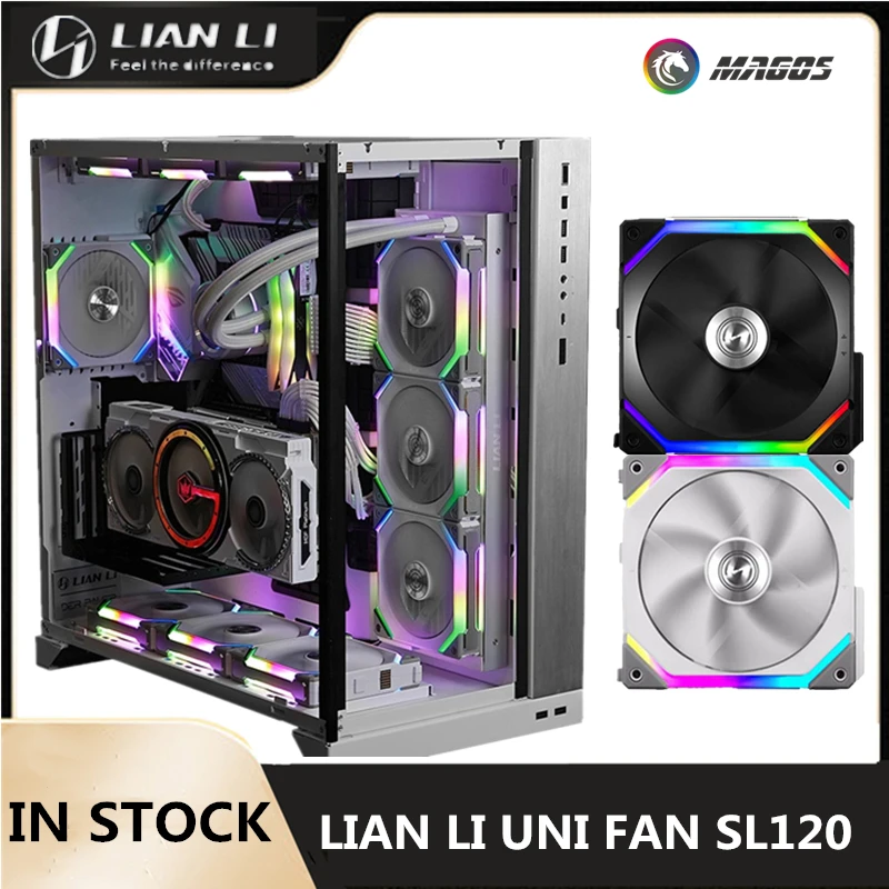 LIAN LI UNI FAN SL120, PC Case Modular RGB Fan Kit, 12cm 120/140mm Cable Free Software Smart PWM Control M/B 5V ARGB Black/White