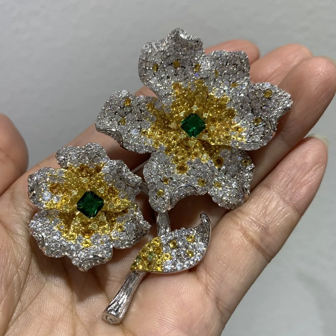 Брошь из стерлингового серебра 925 пробы с цветком кубического циркона и кулон