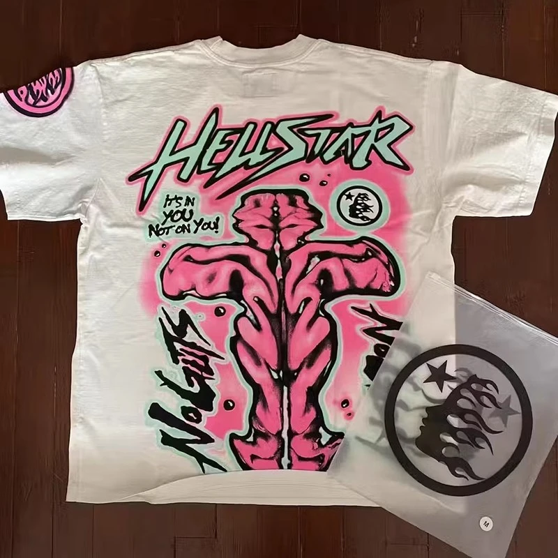 

High Quality Hellstar No Guts No Glory T Shirt Men Women Pink Printing Tee T-shirt